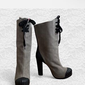 Kelsi Dagger Gray and Black Heeled Boots